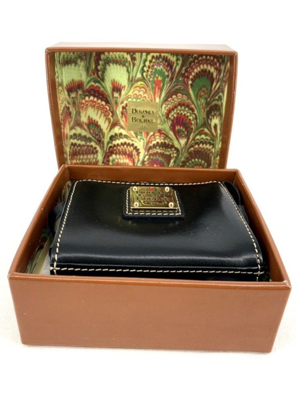 Dooney & Bourke Florentine Wallet Black Zip Credit Card Slots 4" Box